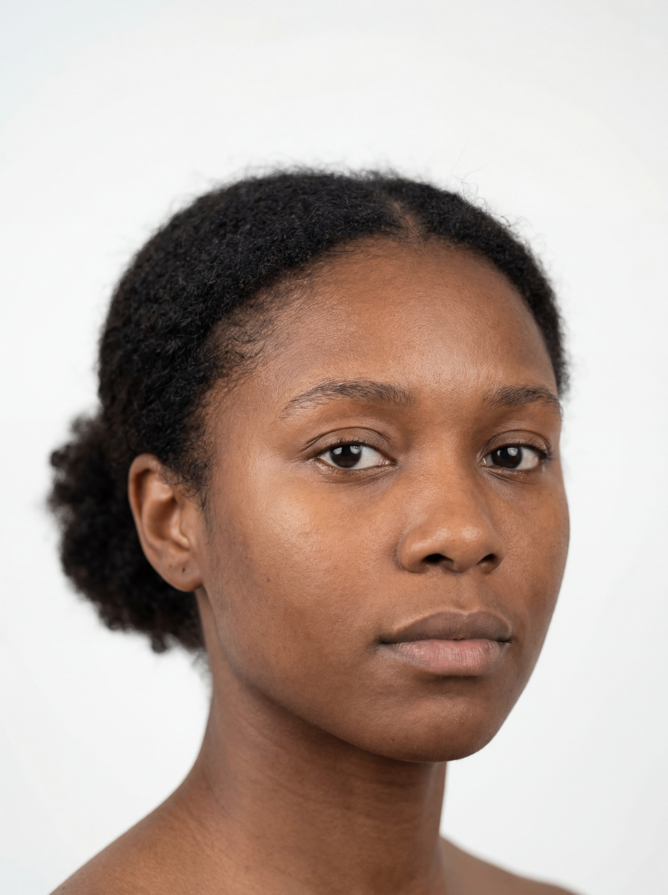 Natural beauty portrait before virtual styling transformation