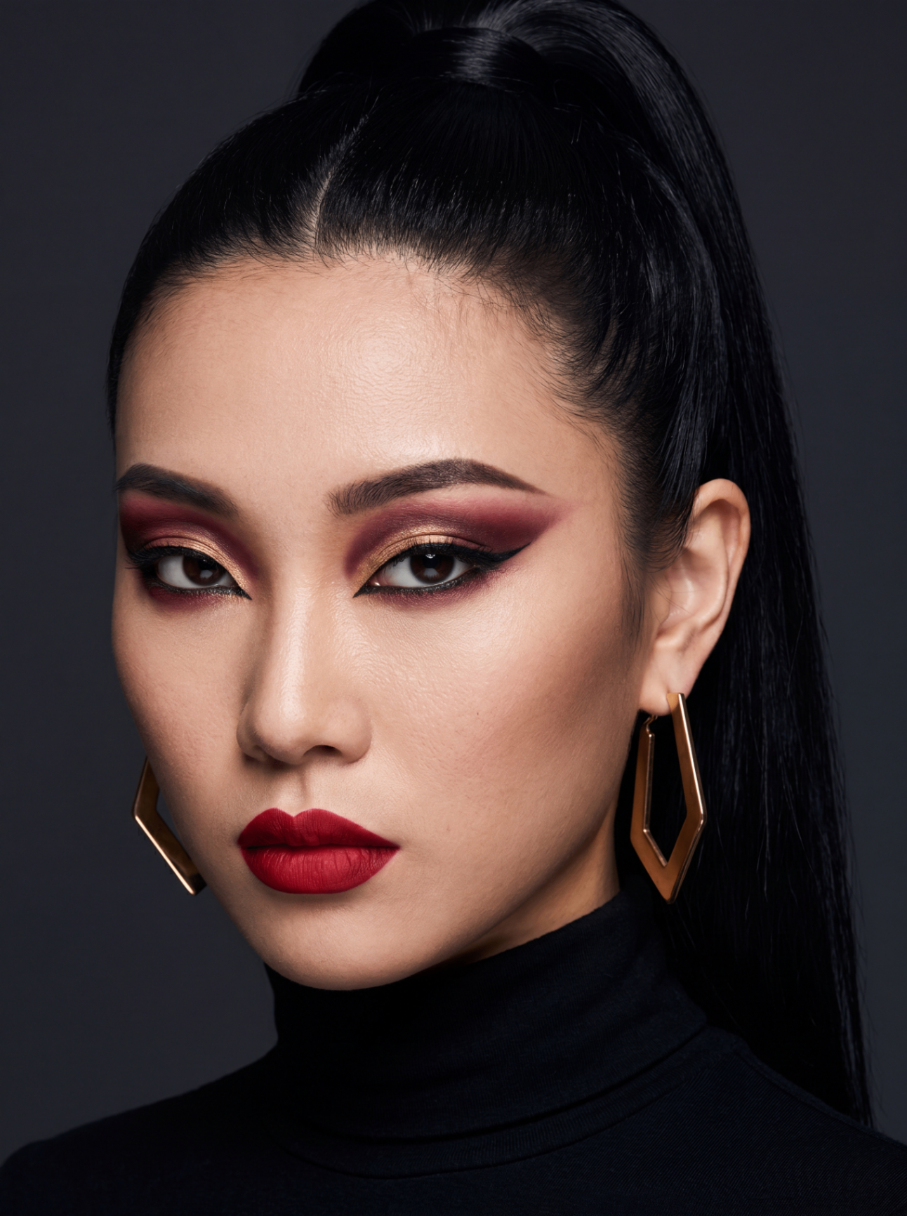 Editorial bold portrait after virtual styling transformation